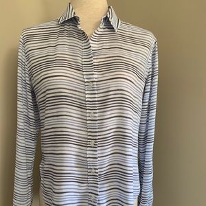 CLOTH & STONE White/Blue Striped Rayon Top